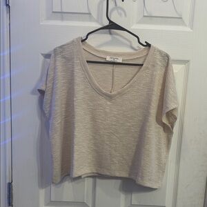 Zara Women's Beige Short Sleeve V-Neck Top